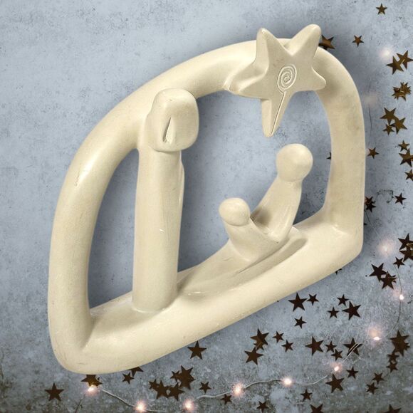 Hand Carved Kenyan Soapstone Nativity Scene Minimalist Modern Holy Family Christ - Picture 3 of 8